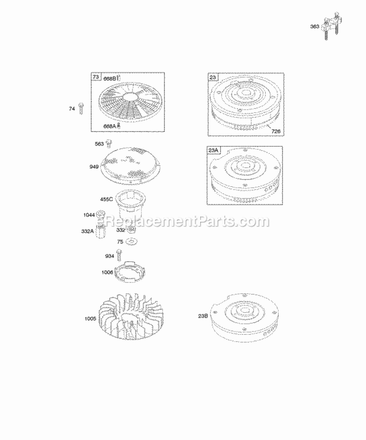 Flywheels Fans Rotating Screens Diagram and Parts List for  Briggs and Stratton Engine